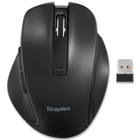 Staples Tech Wireless Ergonomic Curved Optical USB Mouse - Black-Ergonomic design to minimize discomfort 