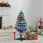 HOMCOM 3' Pre-Lit Artificial Evergreen Christmas Tree with LED and Optical Fiber - Green with White Tips-Made of dense PVC needles with 90 branches to appear natural and full to last all season 