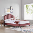 Modway Daisy Performance Velvet Queen Platform Bed with Wood Legs and Gold Metal Sleeves - Dusty Rose-Wood Legs With Gold Metal Sleeves