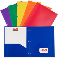 JAM Paper - Chemises POP en plastique à deux pochettes pour l'école - couleurs primaires assorties - Paquet de 6-Taille : 9,5 x 11,5 pouces, s'adapte facilement aux documents de 8,5 "x 11"