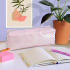 Fashion Stationery Shimmer Chevron Pencil Case - 8.27" L x 2.76" W x 2.95" H - Pink-Body Material: PU