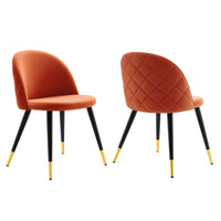 Modway Cordial Performance Velvet Dining Chairs - Orange - 2 Pack-Glam Deco Dining Side Chairs