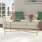 Hudson&Canal Henley 48"W Rectangular Coffee Table with Glass Top - Brass-Clean with a soft, dry cloth and no harsh chemicals or abrasive cleaning materials