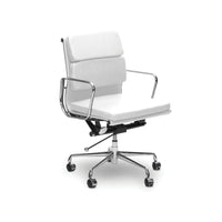 Plata Import - Alark chaise de bureau capitonnage en cuir PU cadre en métal à dossier bas, Blanc-Cuir polyurethane revêtement en cuir et cadre en metal dore en blanc