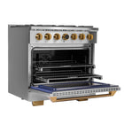 Kucht 36" KXP Series Dual Fuel Range Natural Gas - Stainless Steel/Gold-Stainless Steel range with professional Gold handle will help you create the ultimate cooking experience