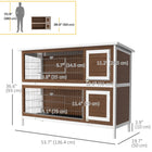 PawHut - Clapier à lapin à 2 niveaux, en bois, parcours, marron - 53,75 po L x 19,75 po l x 36,5 po H-2 cages individuelles superposées avec 4 portes pour un accès facile aux animaux 