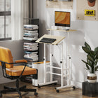 HOMCOM 23.6" Mobile Stand Up Desk - Natural Wood-Strong frame supports up to 220 lbs, securely holding all your equipment