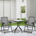 Outsunny Folding Patio Bistro Set with Reclining Chairs and Round Table - Grey-Tempered glass table top is solid and easy to clean 