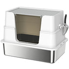 PawHut Large Stainless Steel Cat Litter Box with Lid - 23.7" L x 15.8" D - Light Grey-Made from 201 stainless steel, robust, scratch-resistant, easy to clean 