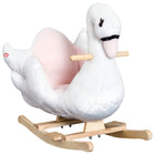 Qaba - Cheval à bascule bébé design cygne en peluche - blanc-Base incurvée en bois massif pour se balancer doucement et en douceur d'avant en arrière 