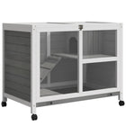 PawHut 36" W Rabbit Hutch with Wheels and Ramp - Grey-Indoor use 