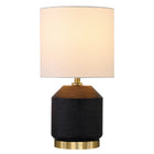 Hudson&Canal - Lampe de table Esther 38 cm de haut en céramique texturée avec abat-jour en tissu - Noir mat/laiton antique/blanc-Associé à un abat-jour en tissu tambour blanc