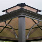 Outsunny - Gazebo extérieur à 2 niveaux de 10' x 10' en polycarbonate - beige-Deux panneaux sur les côtés, l'un opaque pour créer un espace fermé et privé et l'autre en tissu moustiquaire avec fermetures à glissière, pour offrir une protection contre les moustiques et autres insectes 