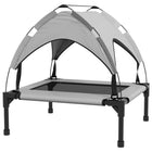 PawHut Elevated Cooling Dog Cot Bed with Canopy for Small and Medium Dogs - Light Grey-Water-repellent and UV-resistant canopy shields pets from rain and sun 
