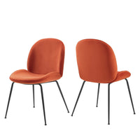 Modway - Scoop Jambe en acier revêtu de poudre noire Performance Velvet Chaises de salle à manger Ensemble de 2 - Orange-Fauteuils d’appoint modernes pour salle à manger
