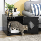 PawHut Cat Litter Box Enclosure End Table - Black-Elevated base design prevent your cat from damp and cold 