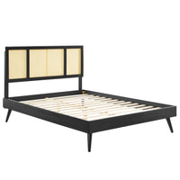 Modway Kelsea Cane and Wood Full Platform Bed with Splayed Legs - Black-Full Platform Bed Frame