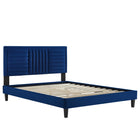 Modway - Sofia Lit plateforme complet en velours haute performance avec capitonnage vertical et pieds effilés en bois noir - Marine-Lit de plateforme complet