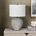 Hudson&Canal Shira 23" Tall Ceramic Table Lamp with Fabric Shade - Cool Terracotta/White-Handcrafted cool terracotta finish is applied to the round ceramic base