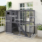 PawHut - Catio extérieur en bois avec rampe principale à 4 niveaux 77 po L x 37 po l x 69 po H-Maison principale à plusieurs niveaux avec portes et fenêtres pour un accès facile et une meilleure circulation de l'air 