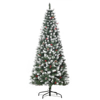 HOMCOM 6' Snow-Flocked Pencil Christmas Tree with Pine Cones and Berries - Green-Decorated with red berries and pine cones for a luxurious look 