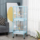 PawHut - Cage à oiseaux 2 en 1 avec roues, plateau amovible 55 po H - bleu clair-Grandes portes avant avec plusieurs portes latérales pour la nourriture 