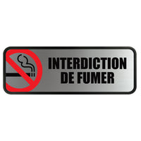 Cosco No Smoking Sign - Brushed Metal - 3" x 9" - Indoor Door/ Wall Sign - French Text-This no smoking sign features French text to clearly communicate smoking restrictions to French-speaking individuals