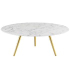 Modway Lippa 40" Round Faux Marble Coffee Table with Tripod Base - Gold White-Mid-Century Modern Coffee Table