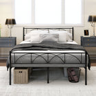 HOMCOM Full Size Metal Platform Bed Frame with Headboard - Black-Protective foot pad prevent your floor from damaged