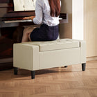 HOMCOM Rectangular Tufted Linen Storage Ottoman Bench with Flip Top - Beige-Easy Assembly Required