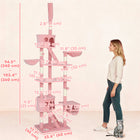 PawHut 94"-102" H Floor-to-Ceiling Cat Tree with Scratching Posts and Hammock - Pink-Ladders and hanging toys for added fun 