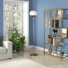 Hudson&Canal Aleister Torchiere Floor Lamp with Glass Shade - Brass/White Milk-Rated for 60W incandescent bulbs - 9W LED bulbs, 13W fluorescent (CFL) bulbs, or 9W self-ballasted LED bulbs, E26-base bulbs, Bulb not included
