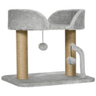 PawHut - Arbre à chat, condo avec poteaux à griffer en jute - gris clair-Poteaux à griffer en jute, pour que les animaux puissent creuser et griffer 