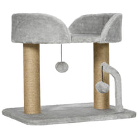 PawHut - Arbre à chat, condo avec poteaux à griffer en jute - gris clair-Poteaux à griffer en jute, pour que les animaux puissent creuser et griffer 