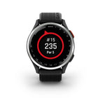 Garmin - Montre connectée Approach S44 - Lunette en aluminium argenté et bracelet en silicone noir-Coloré et performant - le superbe écran tactile AMOLED de 1,2" permet de voir facilement les distances clés jusqu'au green, les dangers et les layups sur les cartes de parcours colorées.