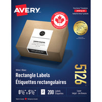 Avery White Rectangle Labels with TrueBlock, 8-1/2" x 5-1/2", for Laser/Inkjet Printer, 200 Pack (5126)-8-1/2" x 5-1/2", White