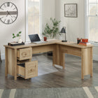 Sauder Hillmont Farm L-Desk - Timber Oak-File drawer with full extension slides holds letter-size hanging files