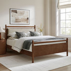 Modway Leni Full Size Wood Platform Bed Frame - Walnut Heathered Ivory-Heathered Fabric Pillow