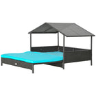 PawHut - Niche pour chien extensible en rotin pour extérieur et intérieur avec toit bleu-Couleur café foncé classique avec un design élégant, cette maison pour animaux apporte une touche moderne à vos espaces intérieurs et extérieurs 