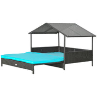 PawHut - Niche pour chien extensible en rotin pour extérieur et intérieur avec toit bleu-Couleur café foncé classique avec un design élégant, cette maison pour animaux apporte une touche moderne à vos espaces intérieurs et extérieurs 