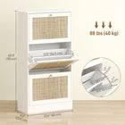 HOMCOM Rattan Shoe Storage Organizer with 3 Flip Drawers - White-Compact depth fits narrow spaces