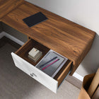 Modway Transmit 55" Wall Mount Corner Wood Office Desk - Walnut White-Full-Extension Drawers