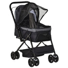 PawHut 4-Wheel Pet Stroller with Reversible Handle and Brake - Black-Solid construction with steel frame and Oxford cloth for long-lasting use 