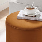 Modway Tilden 16" Round Performance Velvet Upholstered Ottoman - Rust/Natural-Non-Marking Foot Glides