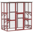 PawHut 71" L Outdoor Catio Cat Enclosure with Asphalt Roof and Jumping Platforms - Wine Red-Fully enclosed wooden cat outdoor enclosure can house multiple animals 