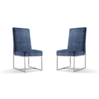 Manhattan Comfort - Lot de 2 chaises de salle à manger modernes Element 19,68 po en velours bleu-Chaise de salle à manger moderne parfaite pour la salle à manger et le salon d’appoint Lot de 2