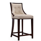 Manhattan Comfort - Tabouret de comptoir Fifth Avenue 19" traditionnel rembourré en similicuir - crème et noyer foncé - lot de 2-Coutures rectangulaires raffinées