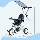 Qaba 6-in-1 Kids Tricycle with Removable Handlebar and Canopy - Blue-5-point safety harness and one-click dual braking ensures child's security during the ride 