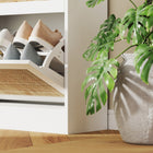 HOMCOM - Organisateur de rangement pour chaussures en rotin avec 3 tiroirs rabattables - blanc-Conception anti-basculement pour plus de stabilité 