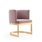 Manhattan Comfort Aura 24.4" Modern Velvet Upholstered Dining Chair - Blush and Polished Brass - Set of 2-Floating Frame Design with Curved Backrest